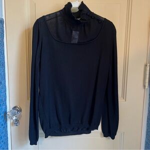 Prada black turtleneck side button neck sheer chest black sweater NWT